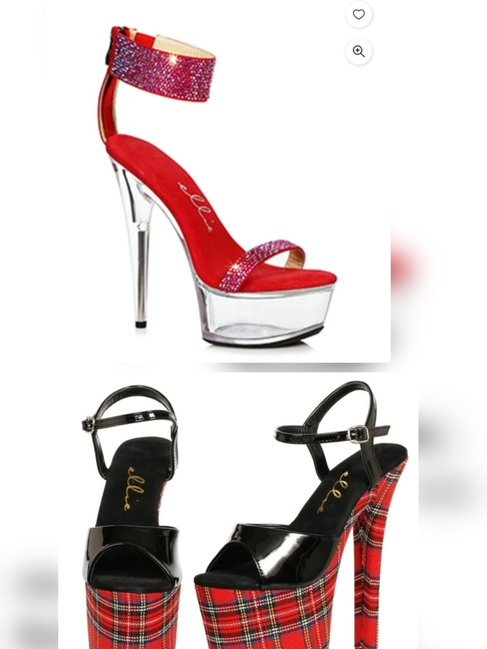 Elle Red Crystal Ankle-Strap Platform Sandals with Clear Platform